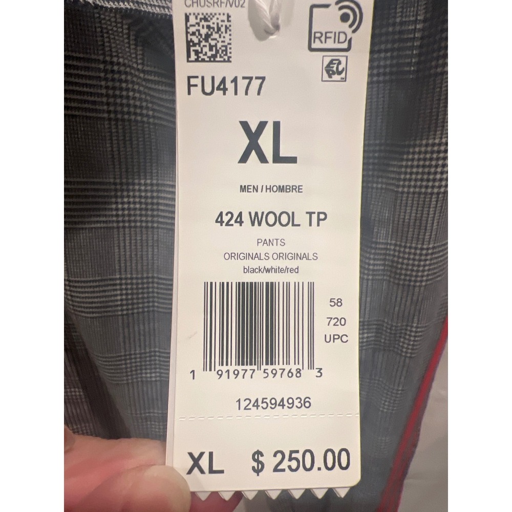 Adidas Originals x 424 Men Wool Track Pants Glen Plaid Black White Red FU4177 XL - Picture 7 of 10